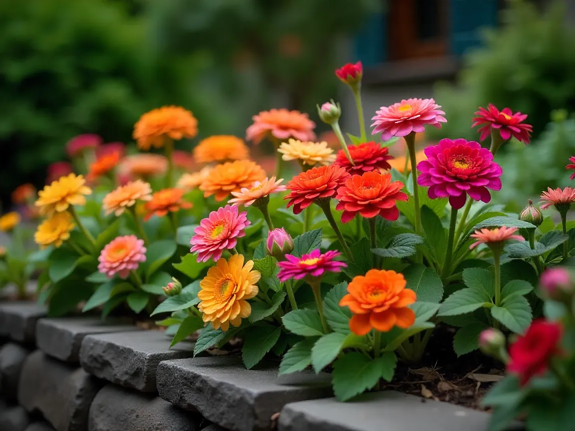 Beautiful flower garden arrangement with vibrant colors and diverse plant species